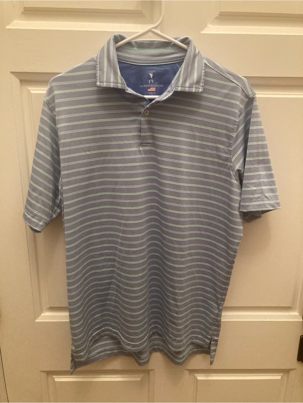 Fairway & Greene Blue and Light Green Striped Polo